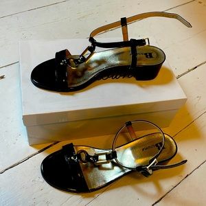 Browns patent sandal with gold detail